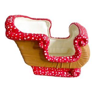 Kimple Mold Ceramic Santa Christmas Sleigh Planter 1980s Red White Polka Dot GUC